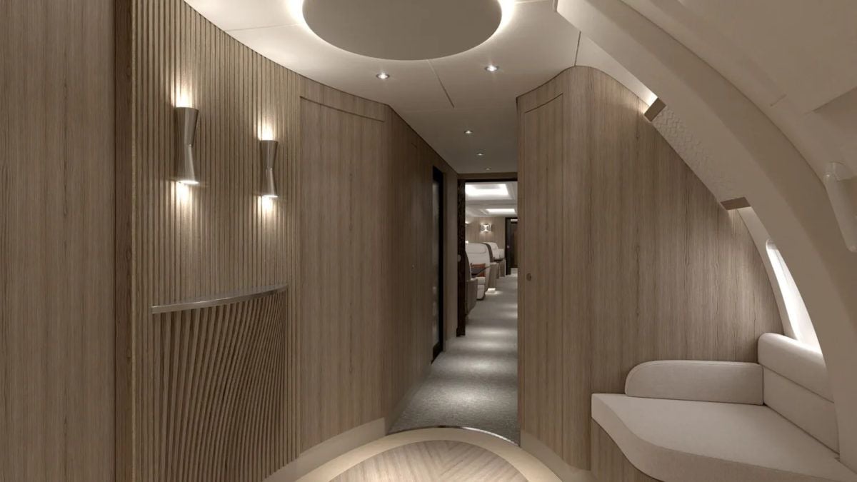 The hallway of the VIP interior being built by Lufthansa Technik.