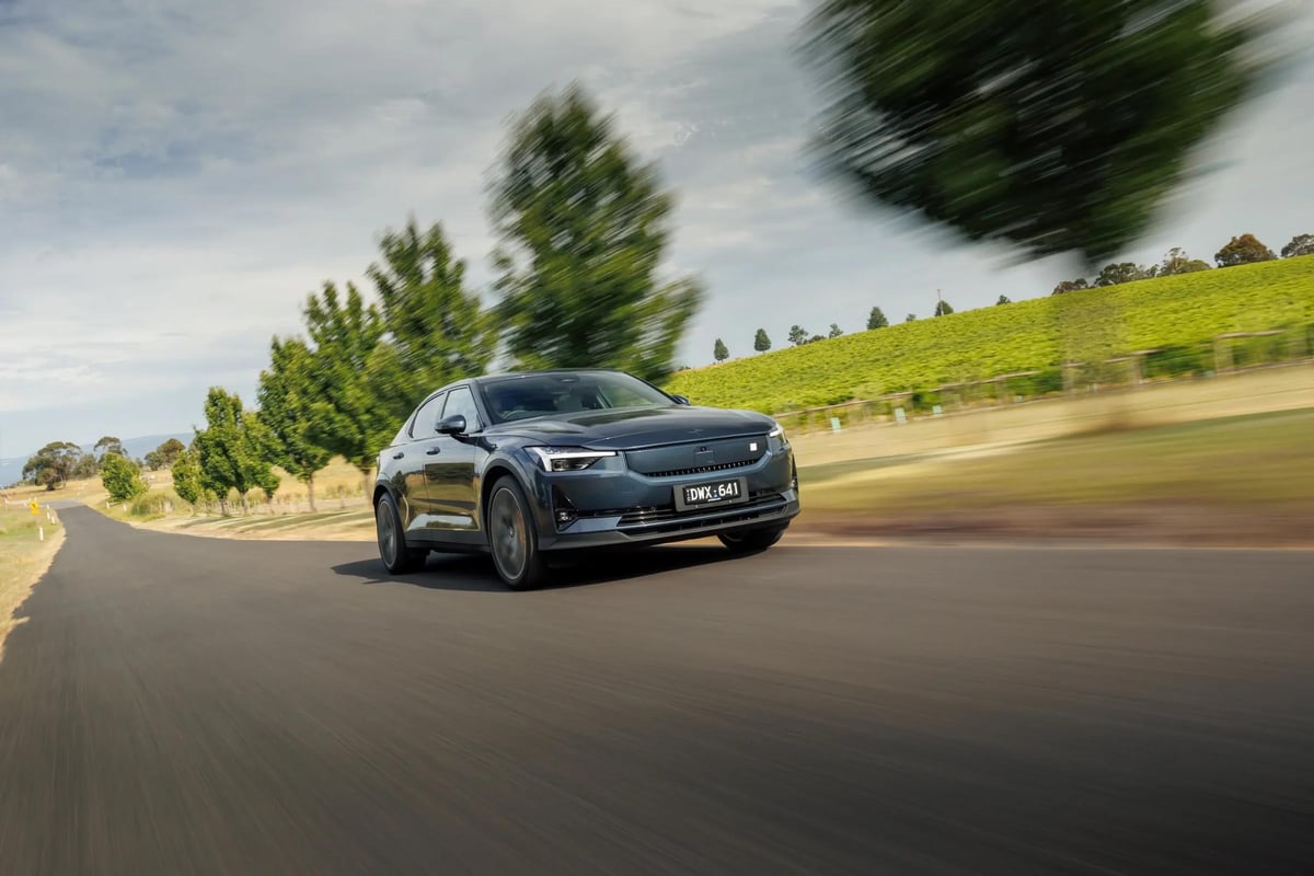Polestar 2 driven fast down road