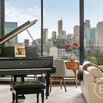 A piano next to a window