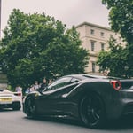 A car driving down a street