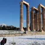 Temple of Olympian Zeus, Athens covered in snow