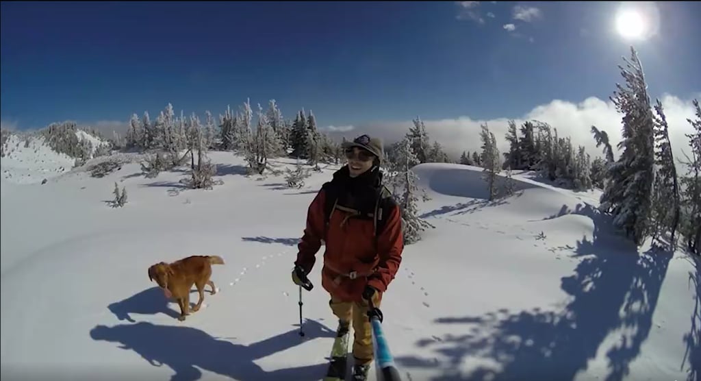 A man is cross country skiing in the snow