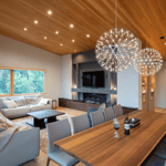 A view of a living room filled with furniture and a fireplace