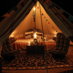 A tent in a dark room