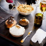 A tray of food on a table