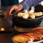 A pan of food on a table