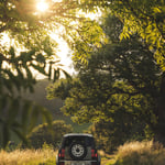 A car driving down a country road