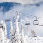 A close up of a snow covered slope