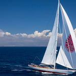 A small boat in a large body of water