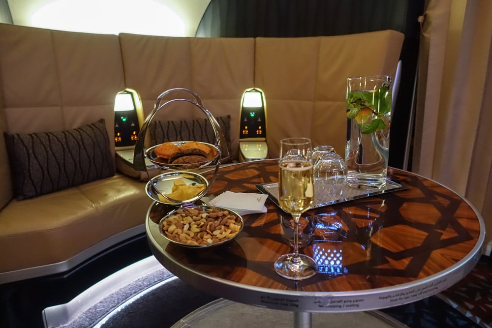 Etihad A380 Business Class on-board lounge