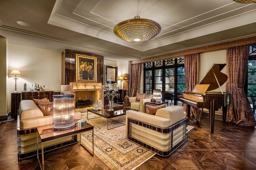 A living room filled with furniture and a fireplace