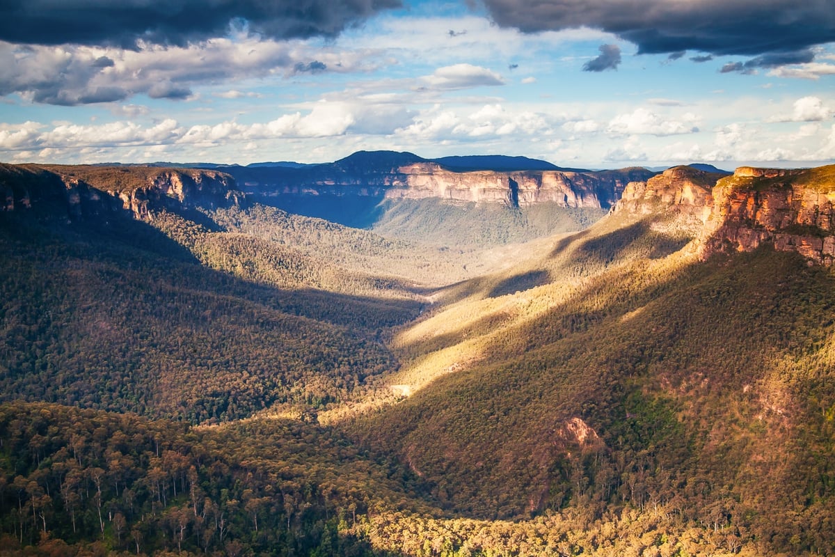 A canyon with a mountain in the background