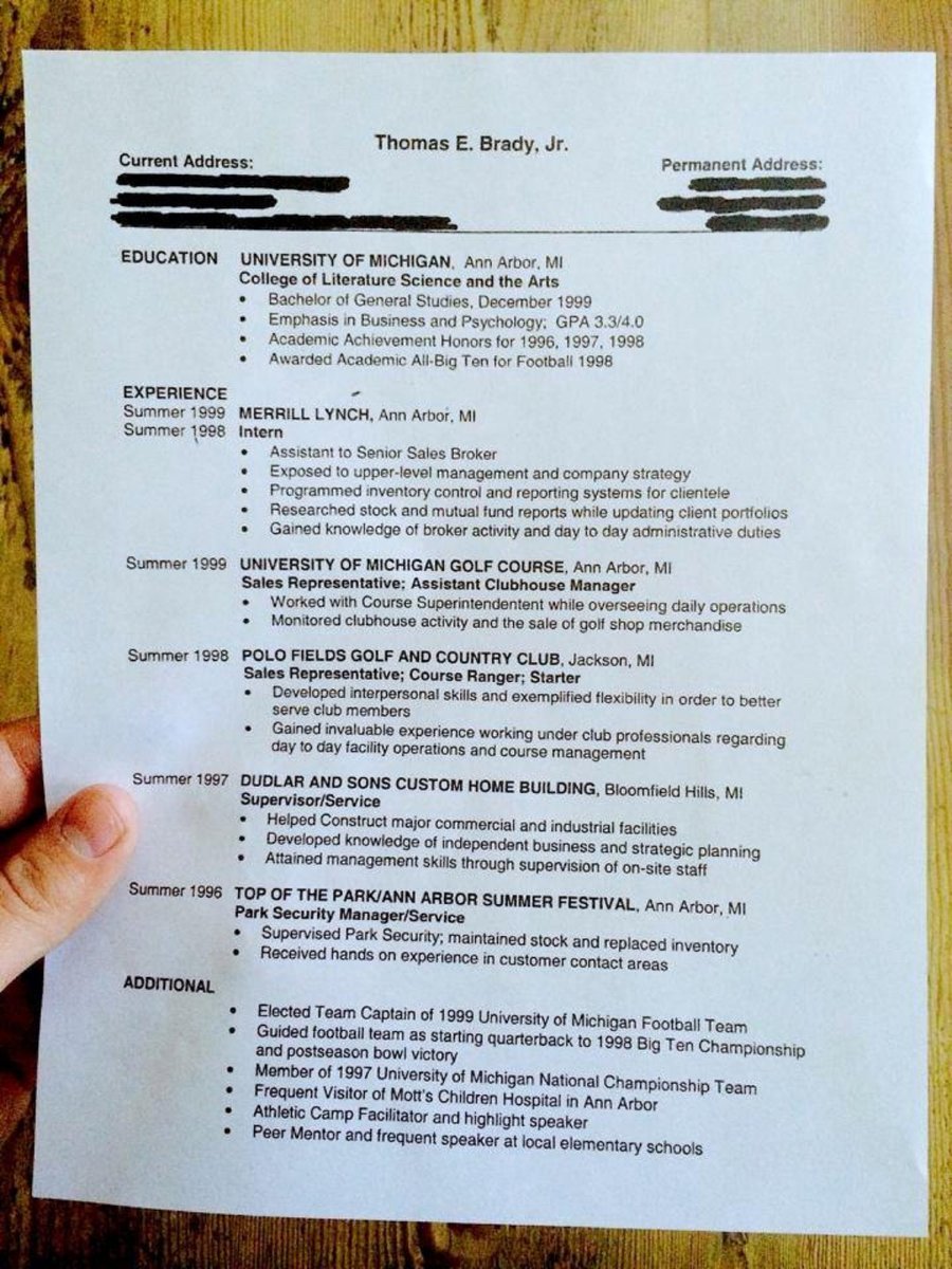 tom brady college resume 1999