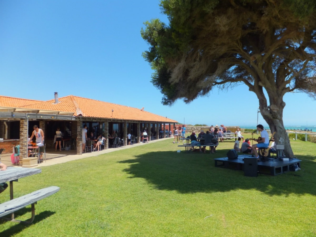 Take a drink in the huge outdoor area of the Endeavour Tavern.