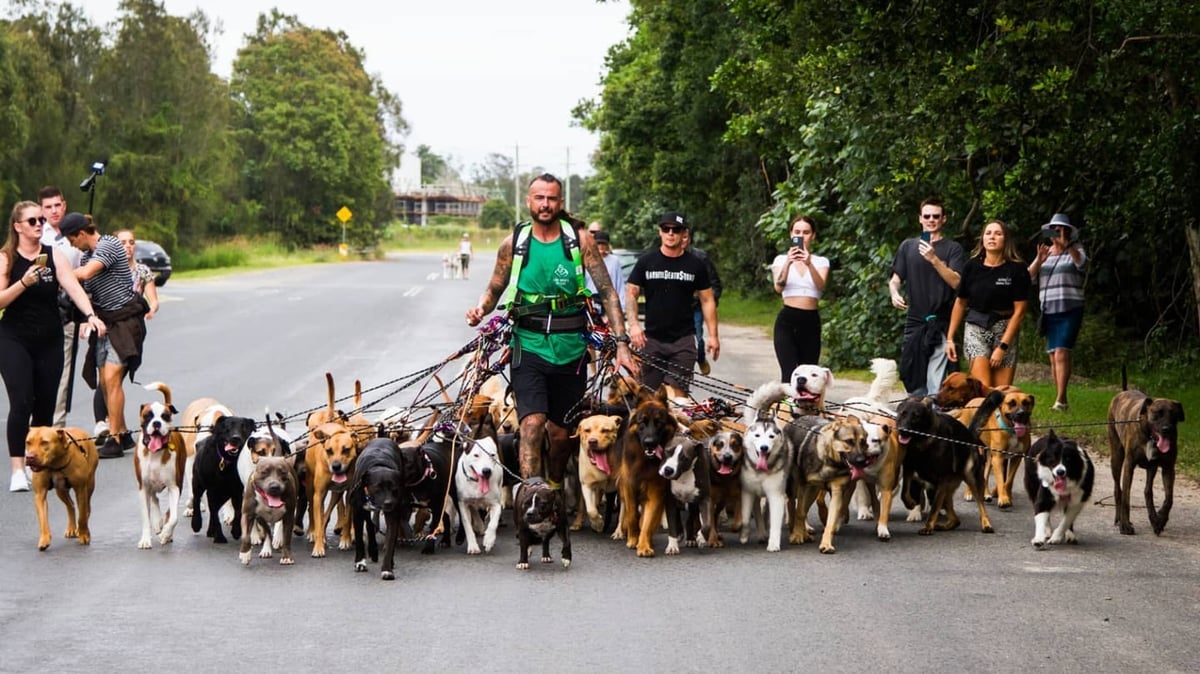Aussie Bloke Ryan Pomeroy Breaks Dog Walking World Record