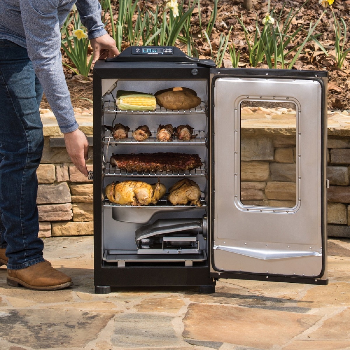 A person cooking in an oven