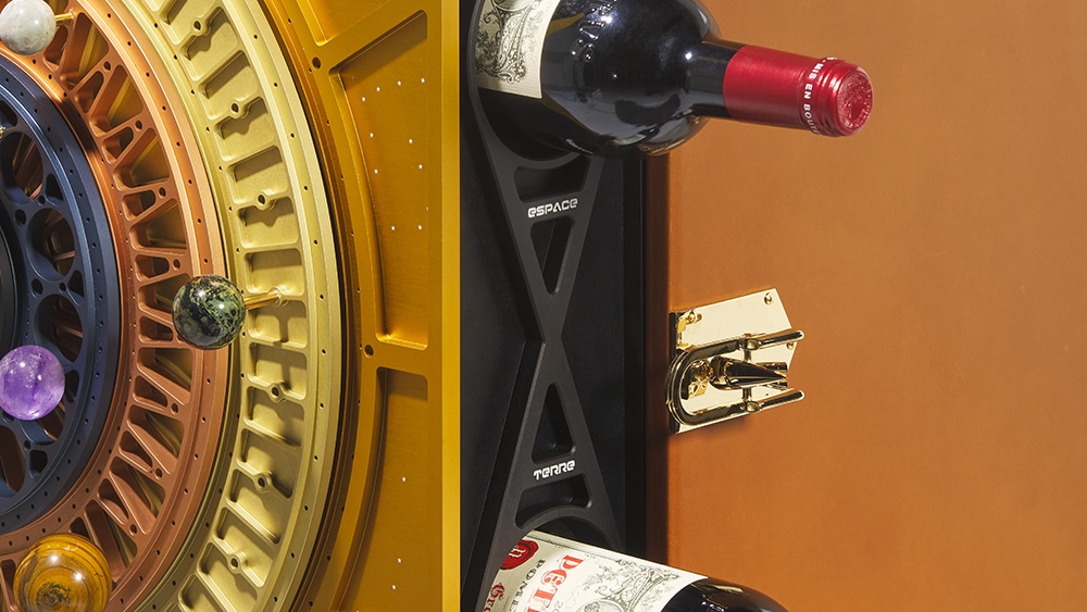 some bottles stored in the space aged bordeaux trunk