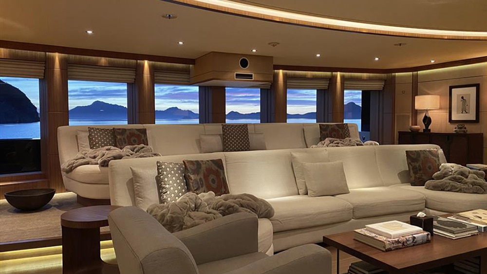 The screening room of Steven Spielberg's superyacht