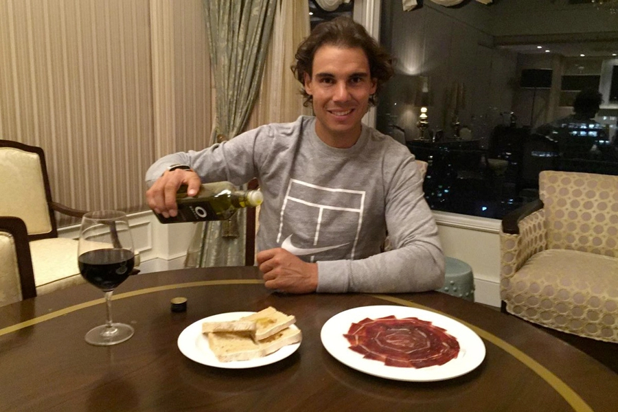 Rafael Nadal's diet consists of breakfast, lunch, and dinner