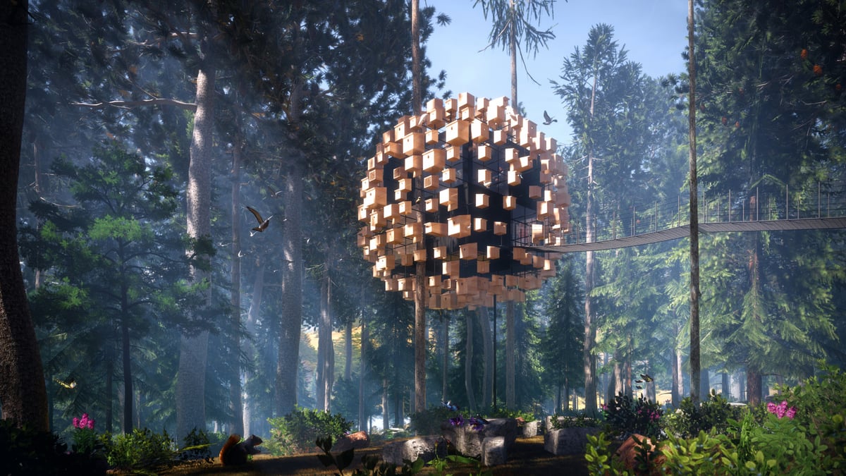 treehotel biosphere is accessible via a suspension bridge