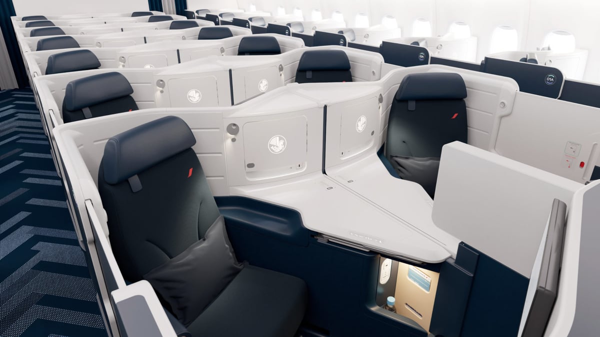 Air France has revealed a new business class cabin with each of the 48 seats coming with their own sliding doors