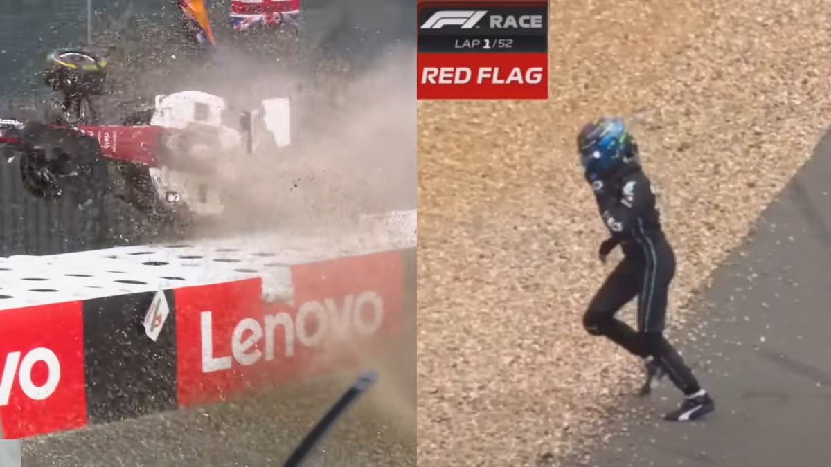 WATCH: George Russell Abandons Race To Check On Zhou Guanyu After British GP Crash