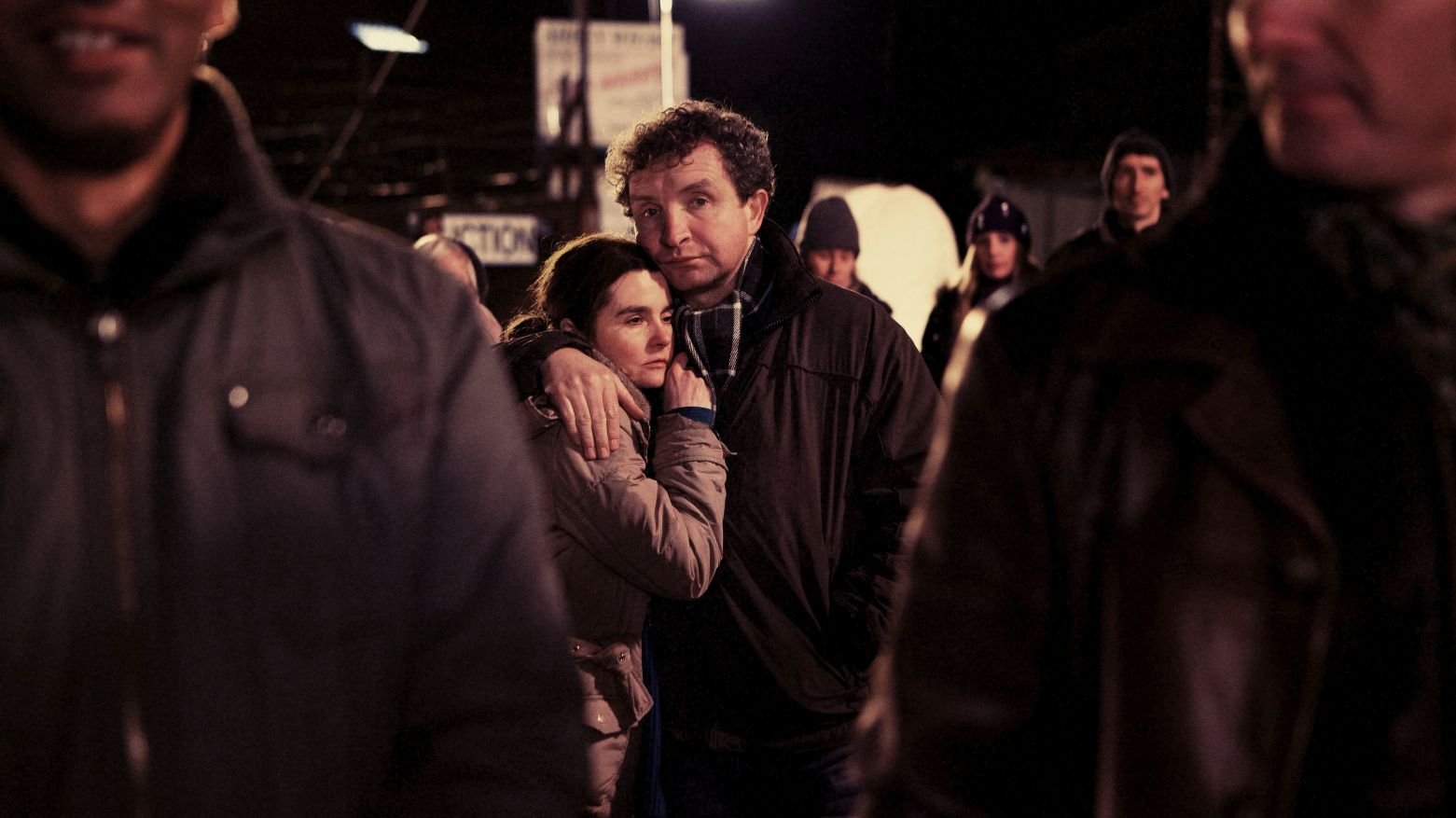 Shirley Henderson, Eddie Marsan standing in front of a crowd posing for the camera