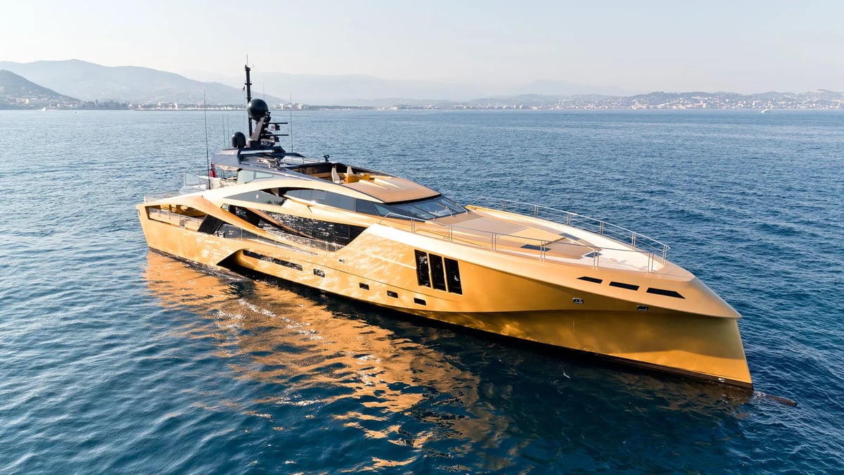 The Golden ‘Khalilah’ Superyacht Is A 49-Metre Carbon-Composite Flex