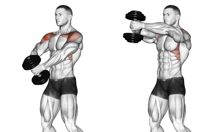 How to do a single dumbbell front raise - one of the best shoulder workouts for men.