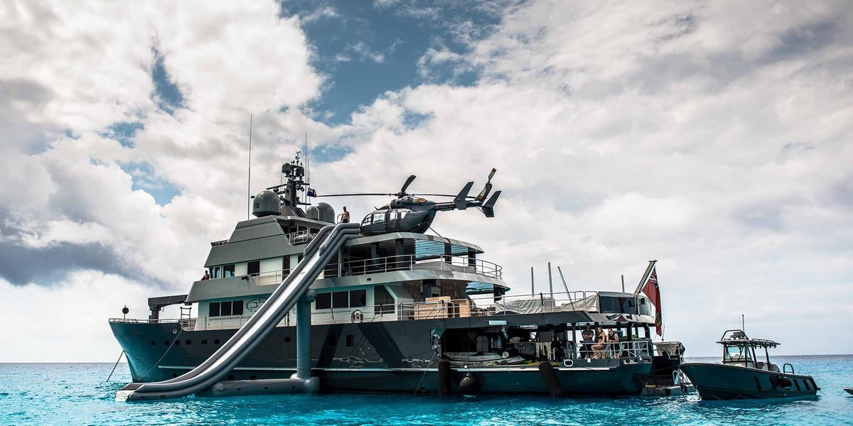 The superyacht everyone's fussing over appears to be M/Y Plan B (formerly: Flinders)
