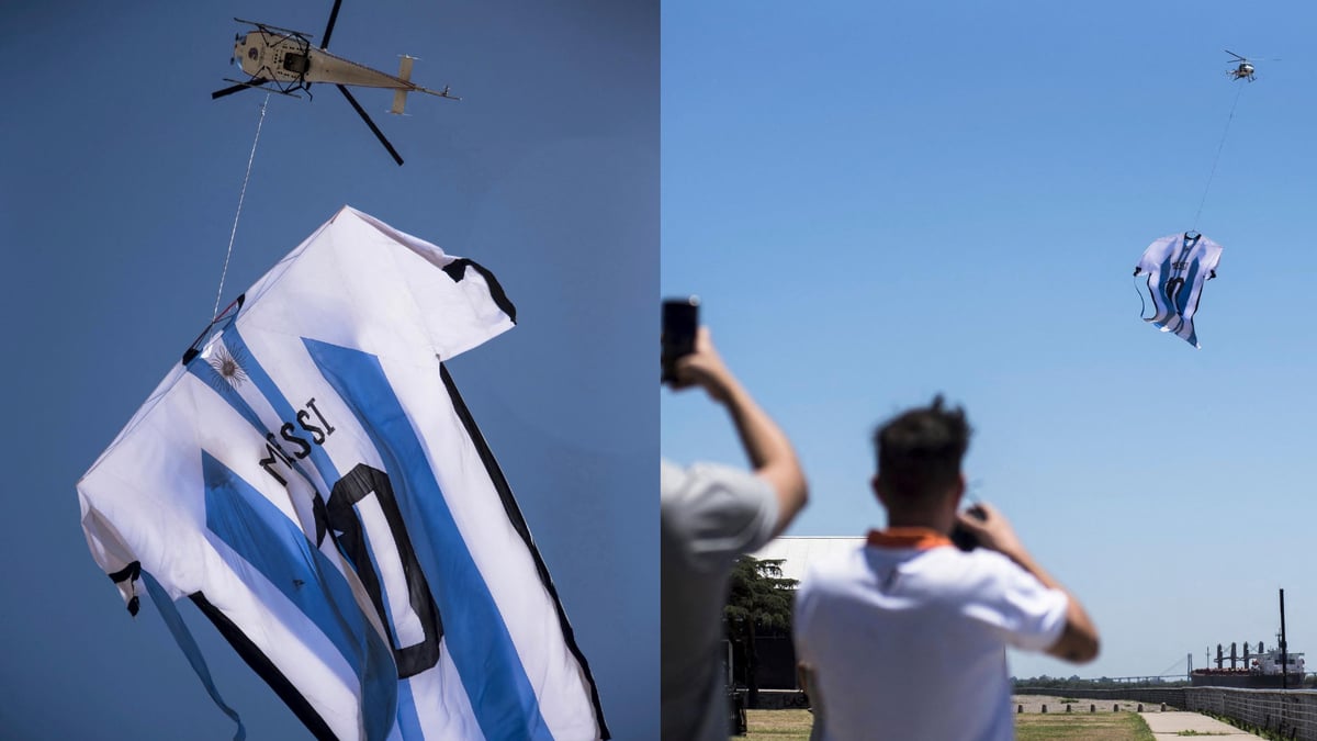 Helicopter Flies Giant Lionel Messi Jersey Over His Hometown