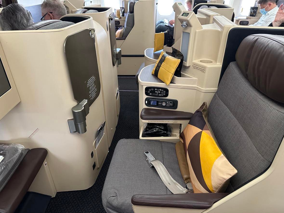 Business Class seat onboard Etihad Airways Boeing 777.