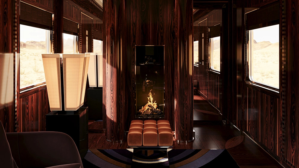 Orient Express presidential suite fireplace