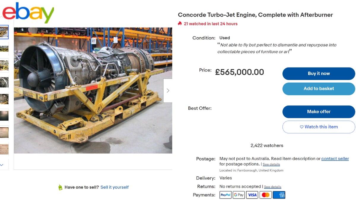 There's A Concorde Turbo-Jet Engine For Sale On eBay Right Now