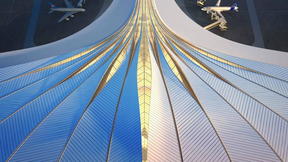 Changchun Airport's feather-like design from the outside.