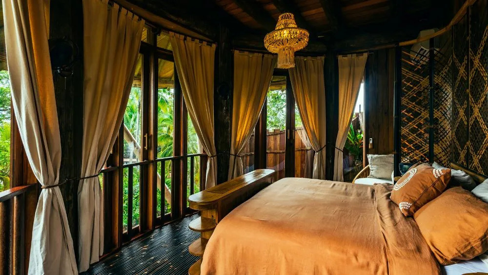 Inside the bedroom of one of the luxury tree suites in Panama