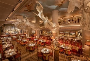 The main dining room at Bacchanalia in London.