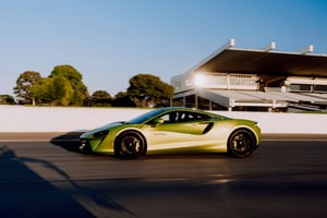 McLaren Artura on the straight at Sandown Raceway