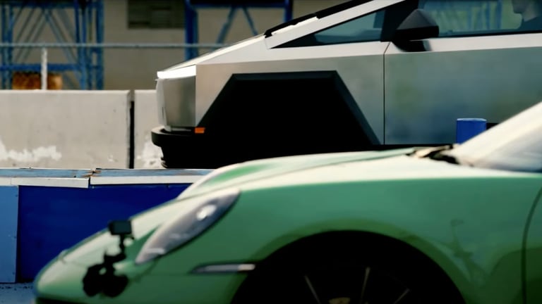 WATCH: A Tesla Cybertruck Drag Race A Porsche 911 (While Towing Another 911)