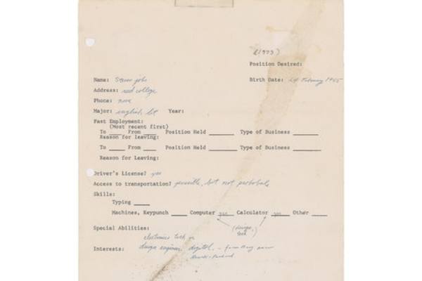 Steve Jobs&#8217; 1973 Employment Application Now For Auction