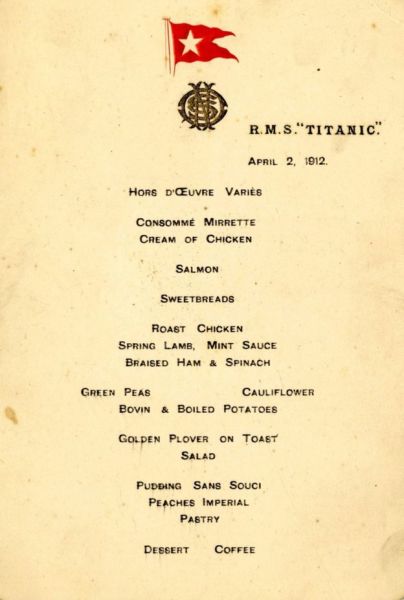 Titanic Meal Menu Sells For Over $180,000
