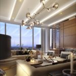 A room filled with furniture and a large window