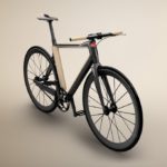 A bicycle is jumping in the air