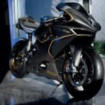 A motorcycle parked on the side of a building