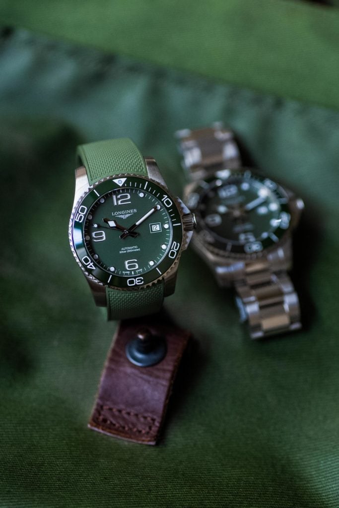 41mm Longines HydroConquest Green Rubber Strap In Focus
