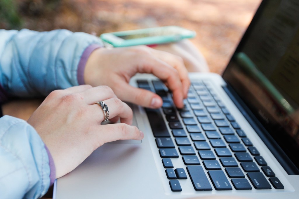 A person using a laptop computer