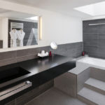 A double sink and large mirror