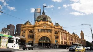 A car parked on Flinders Street railway station street