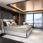 A bedroom with a large bed in a room