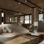 A living room filled with furniture and a large window